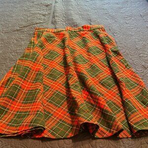 Vibrant Plaid A-Line Skirt in Orange and Green